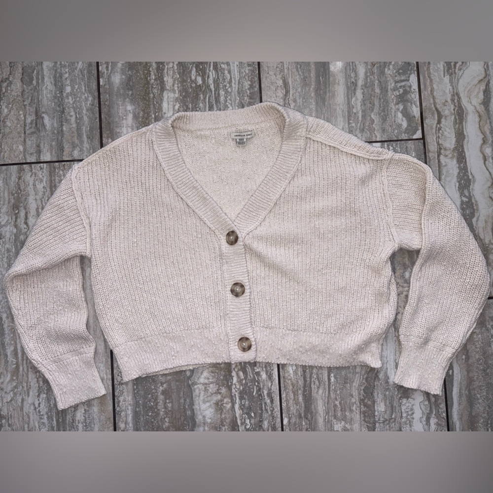 American Eagle Outfitters Off-White Knit Cotton Blend Sweater MEDIUM Cropped EUC